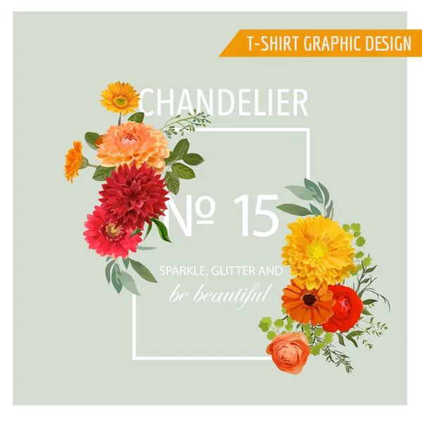 Çiçek grafik tasarım - t-shirt, moda, için yazdırır — Stok Vektör