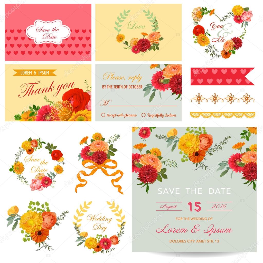 Scrapbook Design Elements - Wedding Invitation Flower Theme