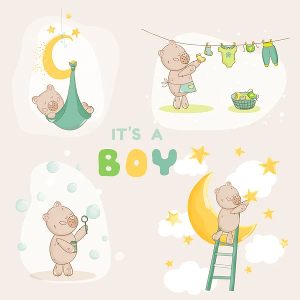 Baby Shower Set - милый медведь — стоковый вектор