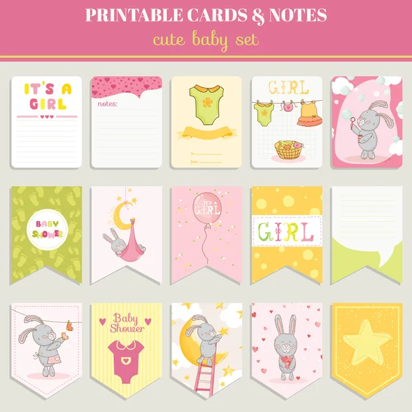 Baby Girl Card Set - pro narozeniny, miminko, párty, design — Stockový vektor