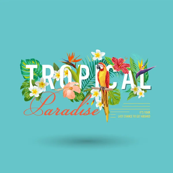 Tropical Bird and Flowers Diseño Gráfico - para camisetas, moda, estampados — Archivo Imágenes Vectoriales