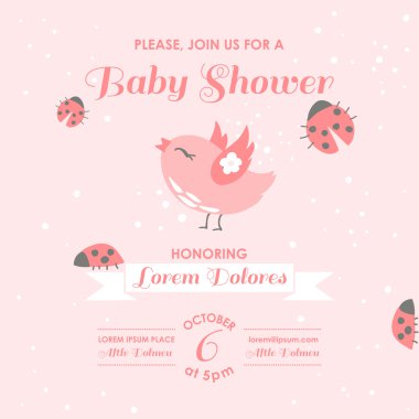 Bebek duş veya varış kart - kuş ve Ladybugs