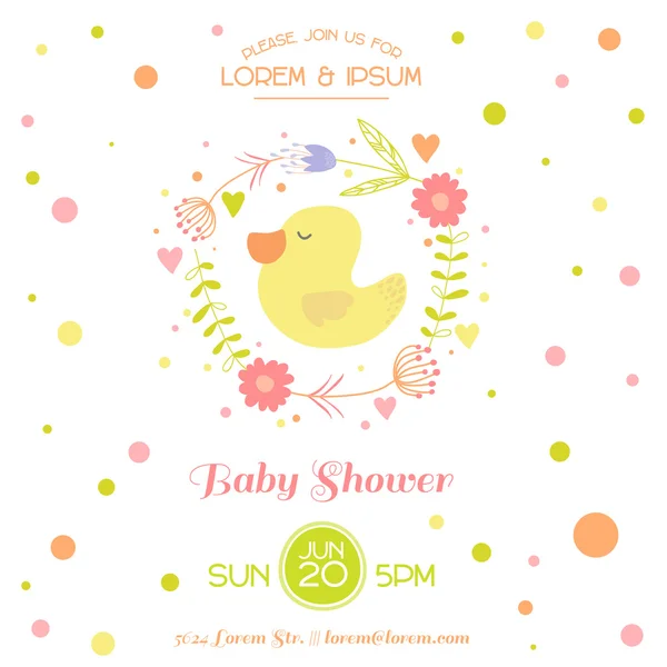 Baby Shower Card - with Cute Duck — Stock Vector