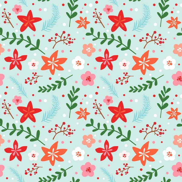 Christmas Floral Background - retro seamless pattern — Stock Vector