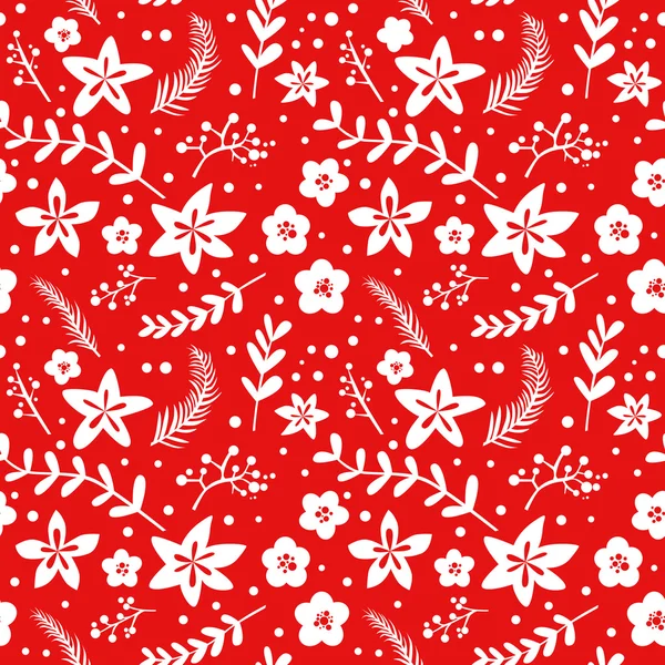 Kerstmis Floral achtergrond - retro naadloze patroon — Stockvector