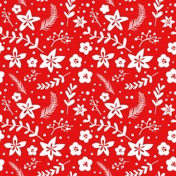 Fondo floral de Navidad - patrón retro sin costuras — Archivo Imágenes Vectoriales