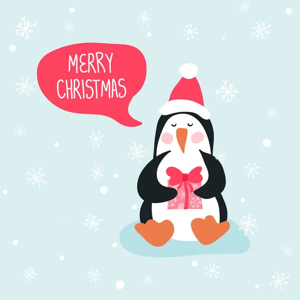 Tarjeta de Navidad de pingüino para diseño y álbum de recortes — Archivo Imágenes Vectoriales