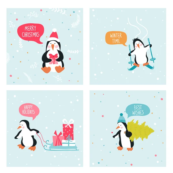 Cartes de Noël pingouin — Image vectorielle