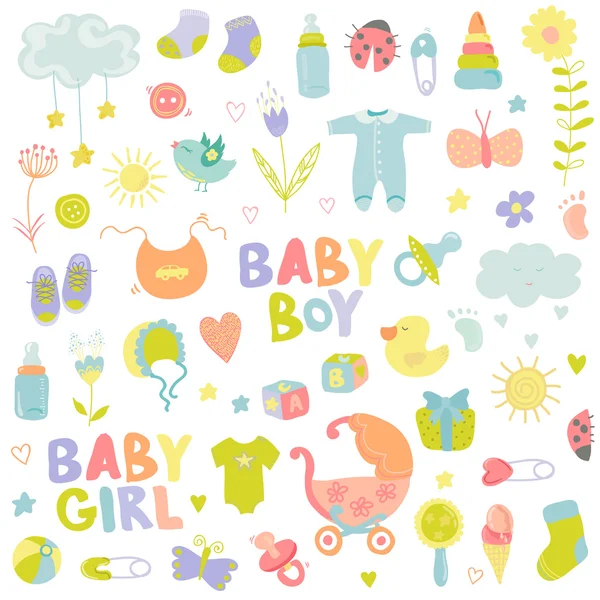 Baby Boy oder Girl Designelemente - für Design und Sammelalbum — Stockvektor