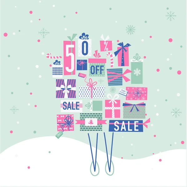 Bannière de vente de Noël avec cadeaux — Image vectorielle