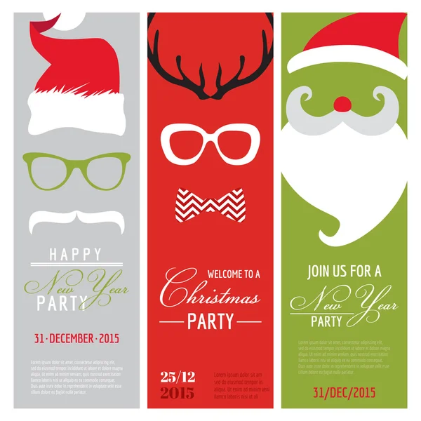 Christmas and New Year Retro Party Cards - Photo booth Style — Stock Vector