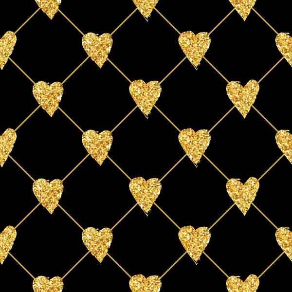 Altın kalp Glitter arka plan - Dikişsiz desen — Stok Vektör