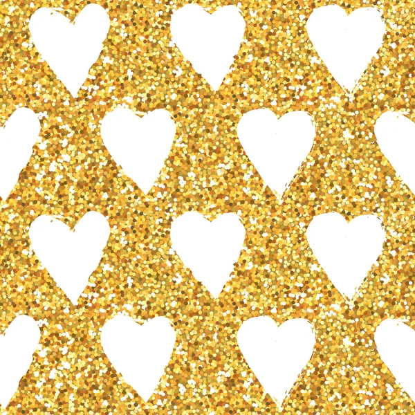 Fondo de brillo de corazón dorado - patrón sin costuras — Vector de stock