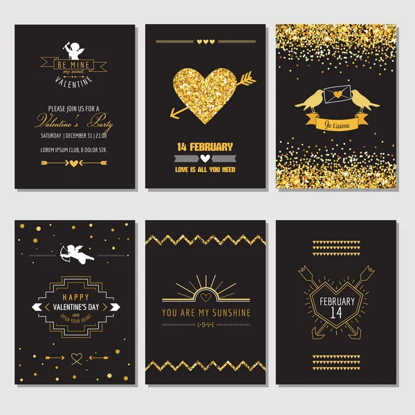 Conjunto de tarjetas de amor - Boda, San Valentín, Invitación — Vector de stock