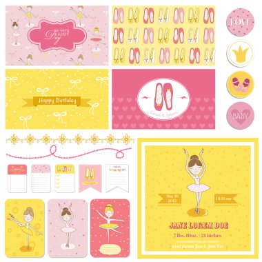 Karalama defteri tasarım öğeleri - şirin balerin Set - bebek duş için