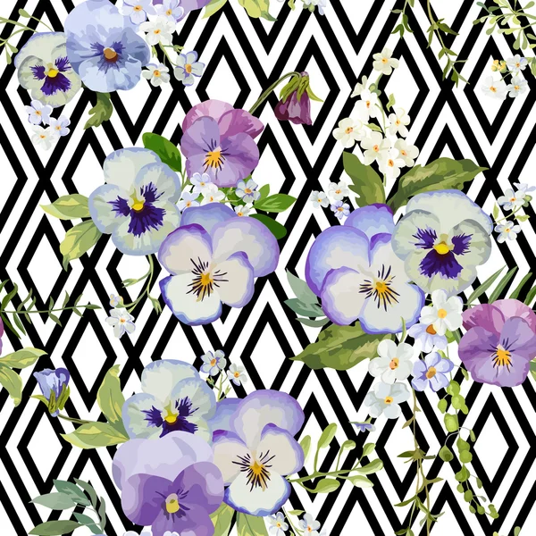 Viooltje bloemen geometrische achtergrond - naadloos Floral Shabby Chic — Stockvector