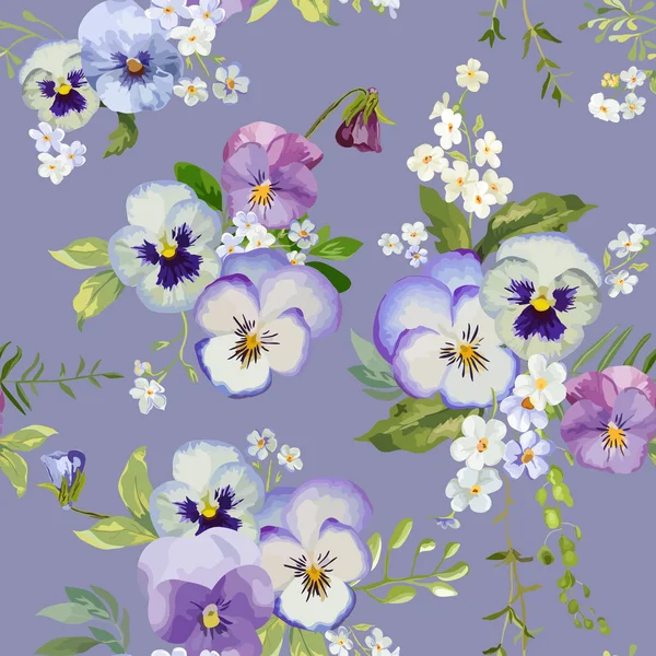 Pansy Flowers Background - Seamless Floral Shabby Chic Pattern — Stock Vector