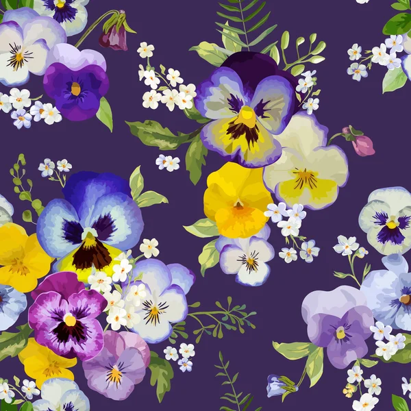 Pansy fiori sfondo senza soluzione di continuità floreale Shabby Chic Pattern — Vettoriale Stock