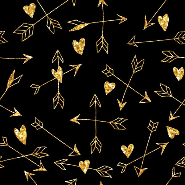 Valentýn srdce zlaté třpytky vzorek - bezešvé pozadí — Stockový vektor