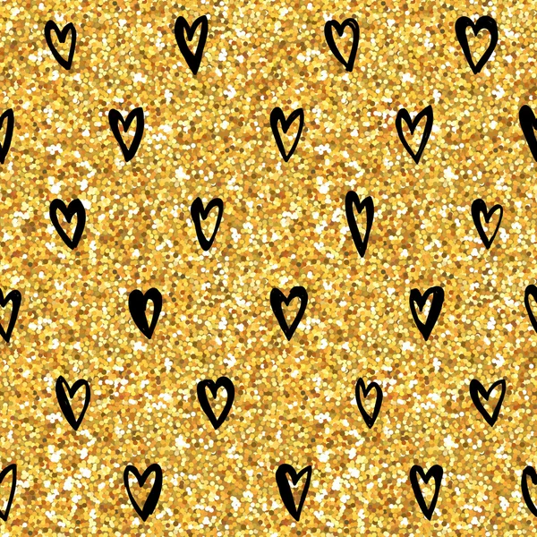 Valentine's Day Heart Gold Glitter Pattern - Seamless Background — Stock Vector