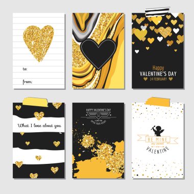 Aşk kartları altın Glitter - düğün, Sevgililer günü kümesi