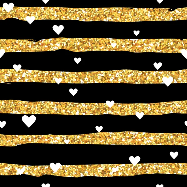 San Valentino Golden Heart Patterns - Sfondo senza soluzione di continuità — Vettoriale Stock