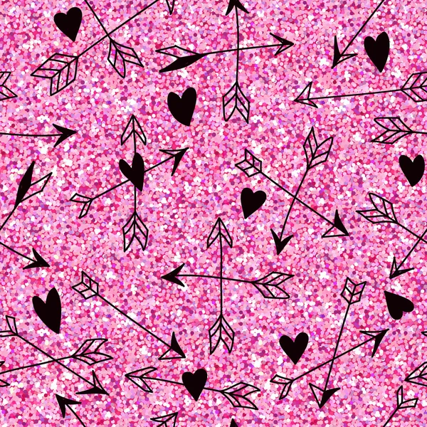 Modèle de paillettes rose coeur Saint-Valentin - fond sans couture — Image vectorielle