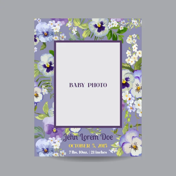 Tarjeta de llegada o ducha para bebés - con marco de fotos y flor floral — Vector de stock