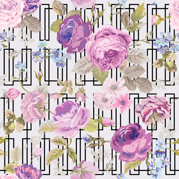 Fundo de geometria de flores de primavera - Padrão de chique Shabby Floral sem costura —  Vetores de Stock