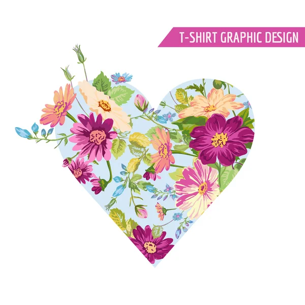 Design Gráfico Floral Coração - para t-shirt, moda, estampas —  Vetores de Stock