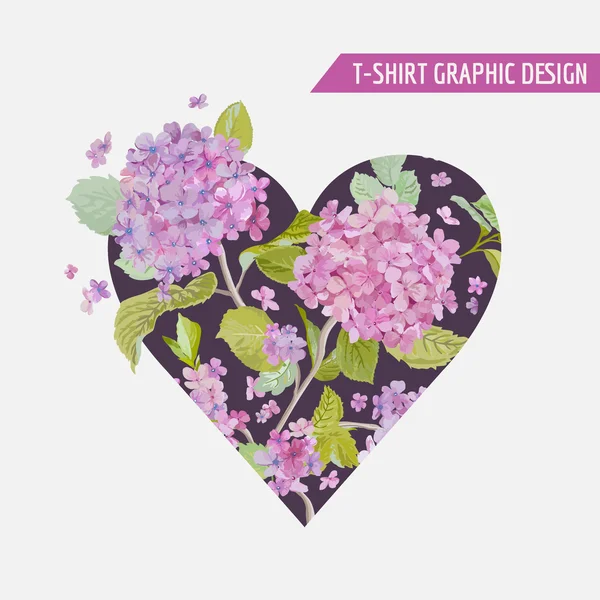 Floral Heart grafisch ontwerp - voor t-shirt, mode, wordt afgedrukt — Stockvector