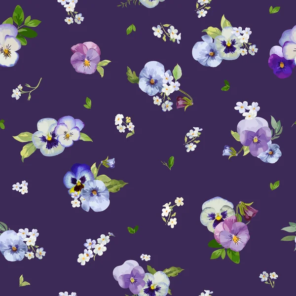 Pansy Flowers Background - Seamless Floral Shabby Chic Pattern — Stock Vector