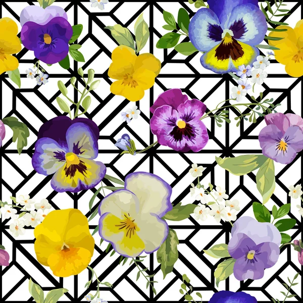 Pansy fiori sfondo senza soluzione di continuità floreale Shabby Chic Pattern — Vettoriale Stock