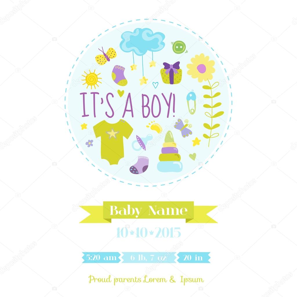 Baby Boy Shower or Arrival Card - with Baby Elements