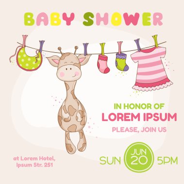 Bebek zürafa duş kartı - metin için yer ile