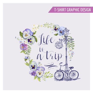 çiçek shabby chic grafik tasarım - moda, t-shirt için yazdırır