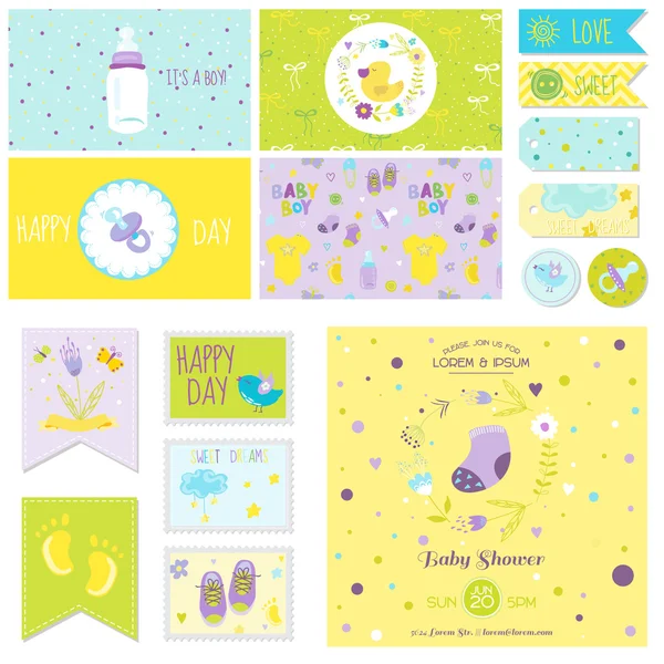 Baby Shower Little Boy Set - для украшения вечеринки, Baby Shower, День рождения — стоковый вектор