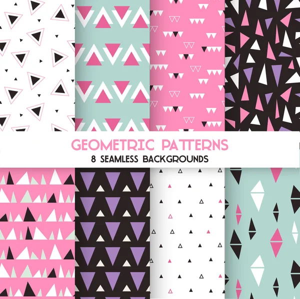 8 nahtlose geometrische Dreiecksmuster - Textur für Tapeten — Stockvektor