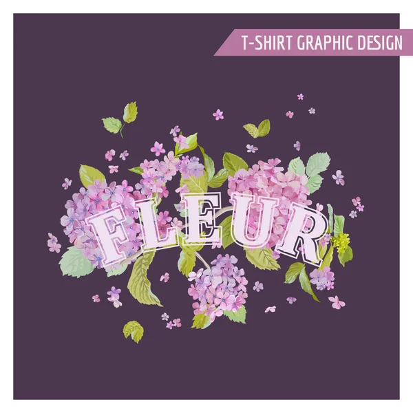 Blommig shabby chic grafisk design - för t-shirt, mode, skriver ut — Stock vektor