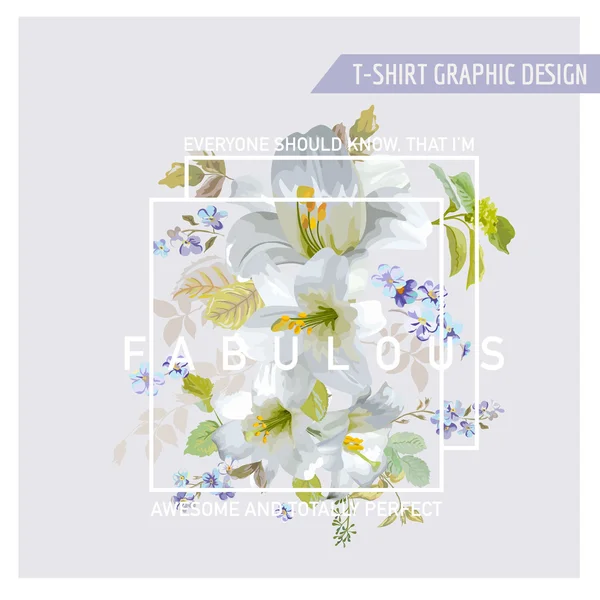 Diseño Gráfico Floral Lily - para camisetas, moda, estampados — Archivo Imágenes Vectoriales