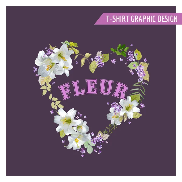Floral Lily Shabby Chic Design Gráfico - para t-shirt, moda, impressões —  Vetores de Stock