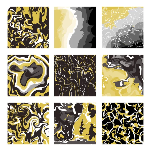 大理石パターン - 抽象的なテクスチャ ブラックとゴールドのセット — ストックベクタ