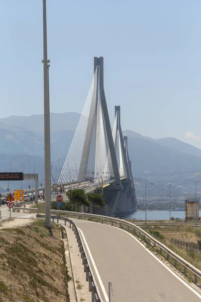 Pont Suspendu Rio Antirrio Qui Traverse Golfe Corinthe Grèce — Photo