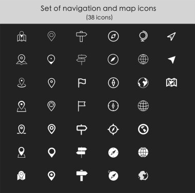 Vektör gezinti, harita ve haritacılık Icon set