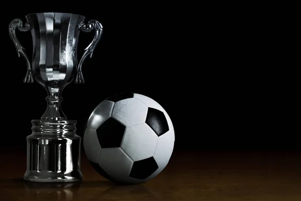 サッカーボール付きチャンピオントロフィーカップ — ストック写真