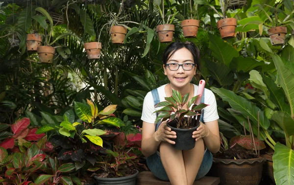 Woman gardening equipment — Stock Photo, Image