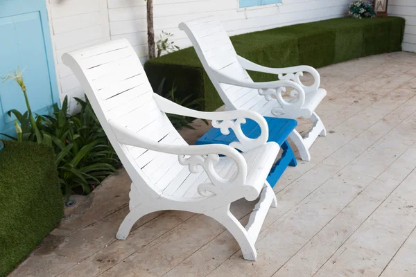 White chairs and blue table. — Stock Photo, Image