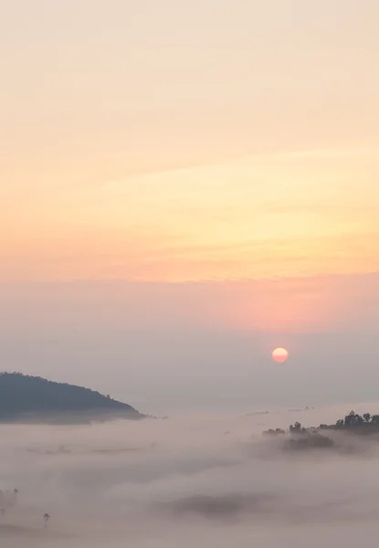 Восход солнца и покрытые туманом горы — стоковое фото