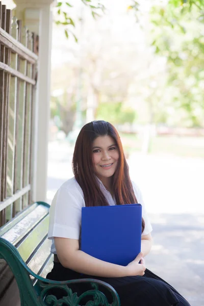 Student sit hold documents — Stock Photo, Image