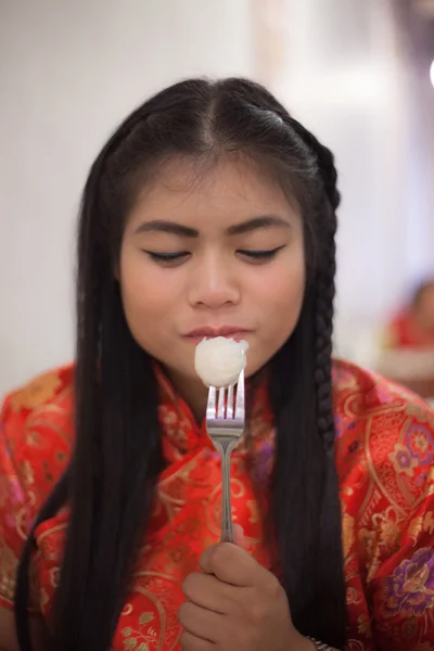 Woman taking a fork. — Stock Photo, Image